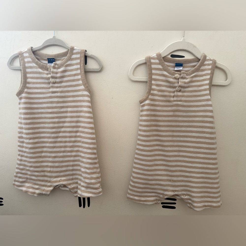 Twin Old Navy Beige and White Striped Romper (12-18)